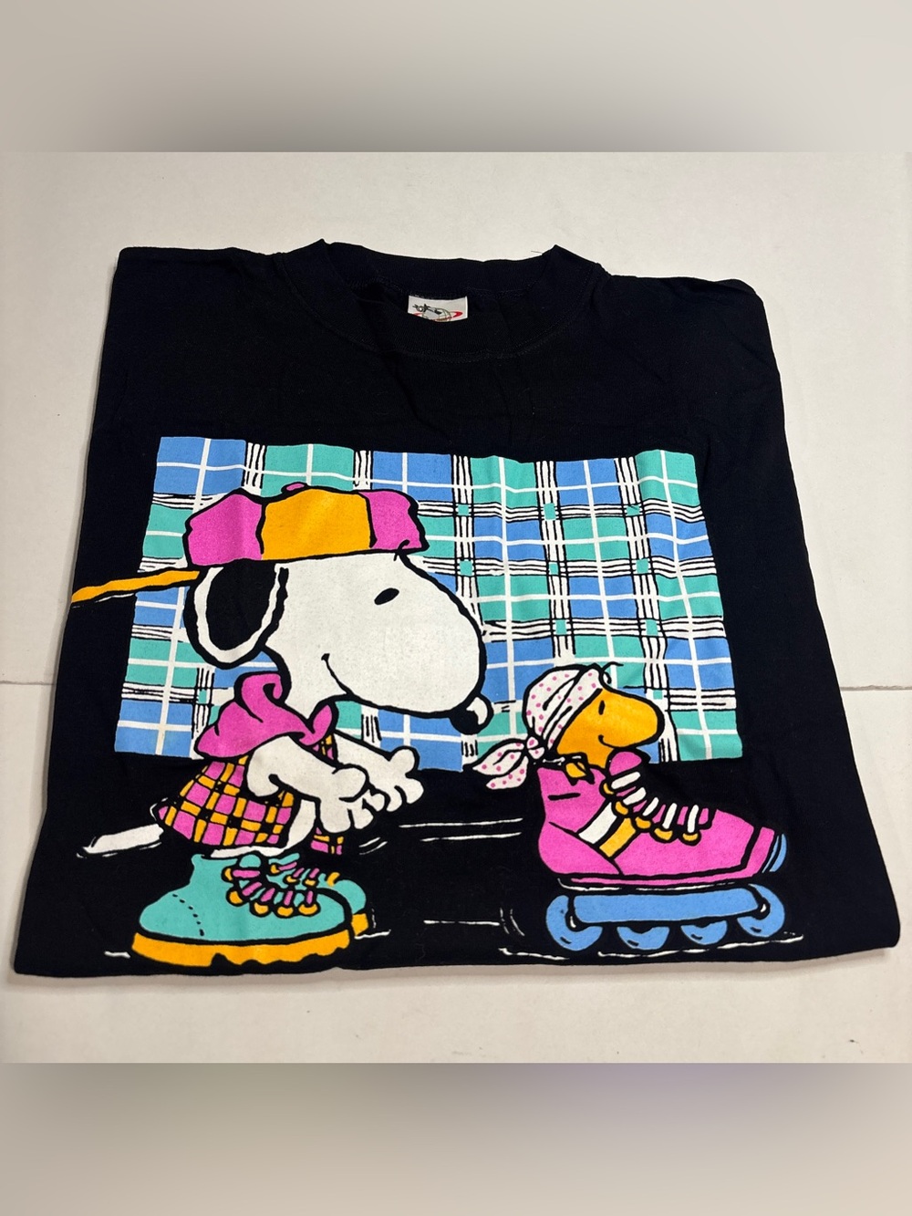Vintage Snoopy Woodstock Roller Skating Mens XL T Shirt Black